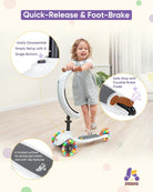 KRIDDO Kids Scooters with Removable Seat for 1 to 5 Years Old White 3-in-1