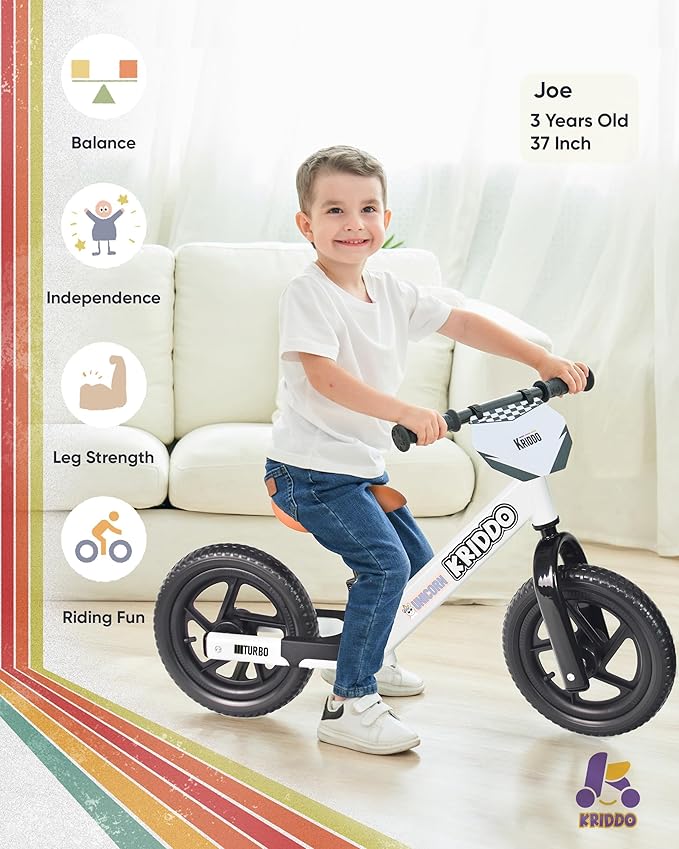 KRIDDO Kids Balance Bike for 2 to 5 Years Old with DIY Colorful Stickers White