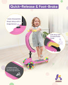 KRIDDO Kids Scooters with Removable Seat for 1 to 5 Years Old Pink 3-in-1