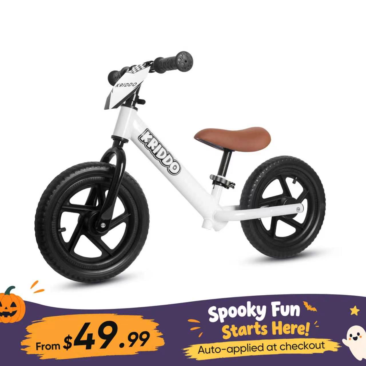 KRIDDO 12 Inch Toddler Balance Bike with Custom Name Plate for Ages 2–5 White
