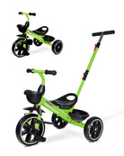 Kriddo Kids Tricycle with Adjustable Parent Handle for 2 to 5 Years Old Green 2-in-1