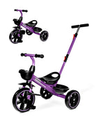 Kriddo Kids Tricycle with Adjustable Parent Handle for 2 to 5 Years Old Purple 2-in-1 