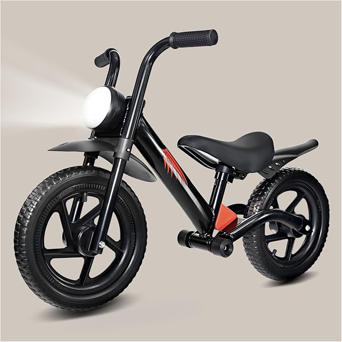 Kriddo Toddler Balance Bike with Front Light and Adjustable Seat for 2 to 5 Years Old Black