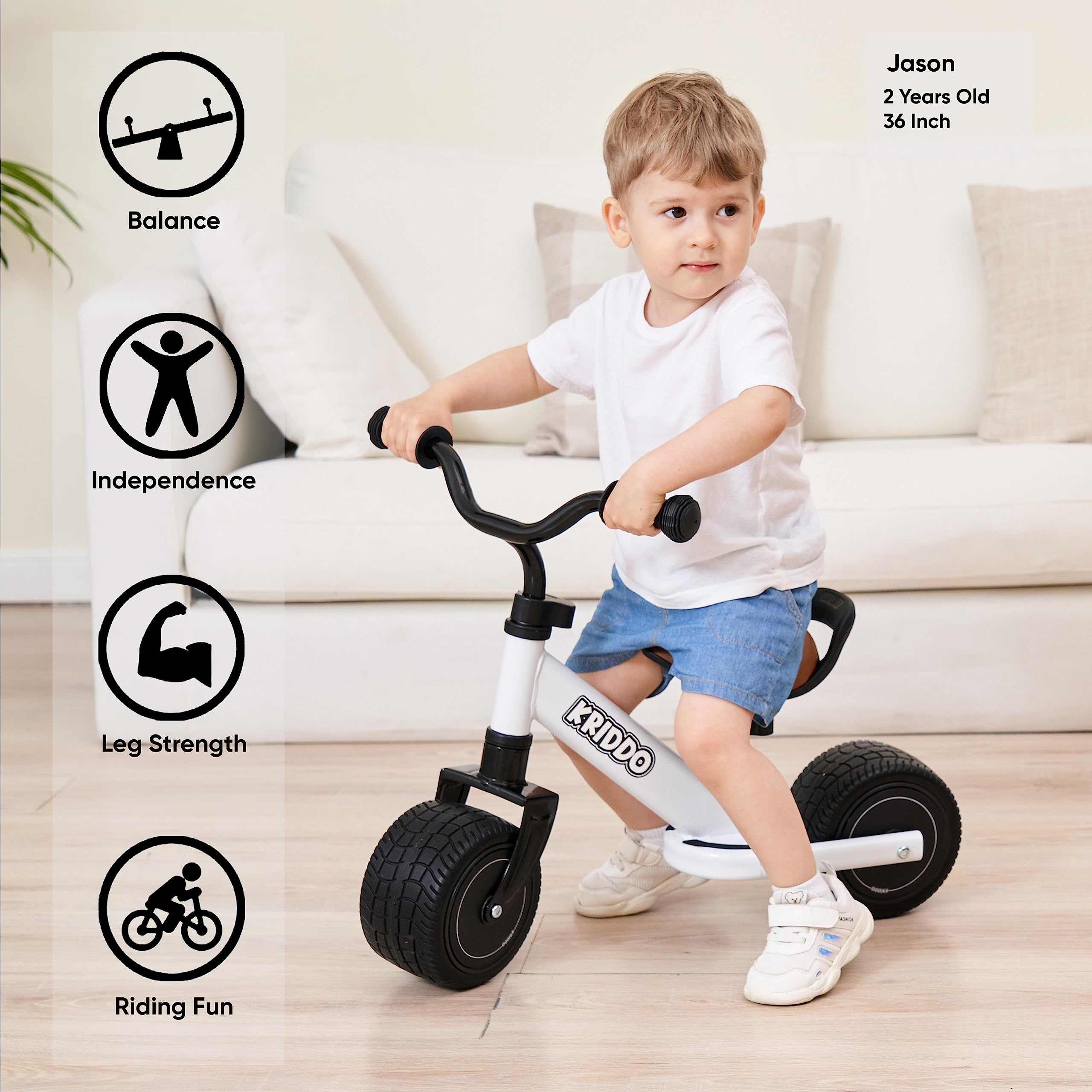 KRIDDO Baby Balance Bike 1-3 Year Old, Mini Cruiser Bike for One Year Old First Birthday Gifts Baby Toys 12 Months to 3 Year Old, White