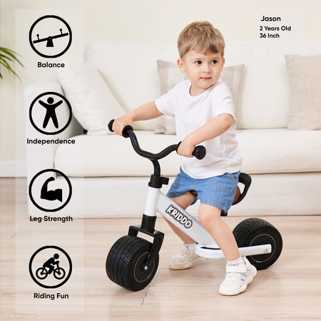 KRIDDO Baby Balance Bike with Adjustable Seat for 1 to 3 Years Old White