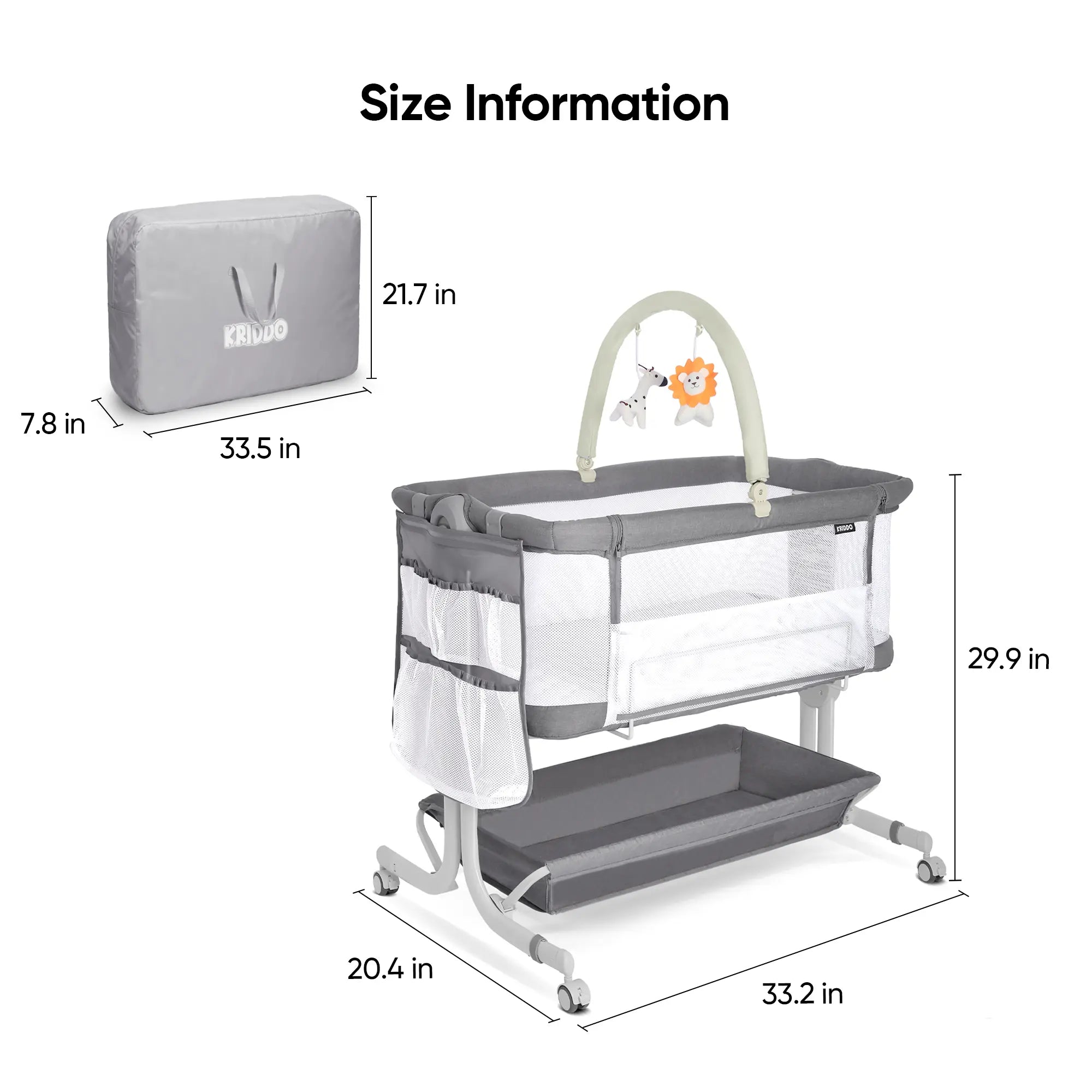 KRIDDO Portable Bedside Sleeper Baby Crib for Newborns