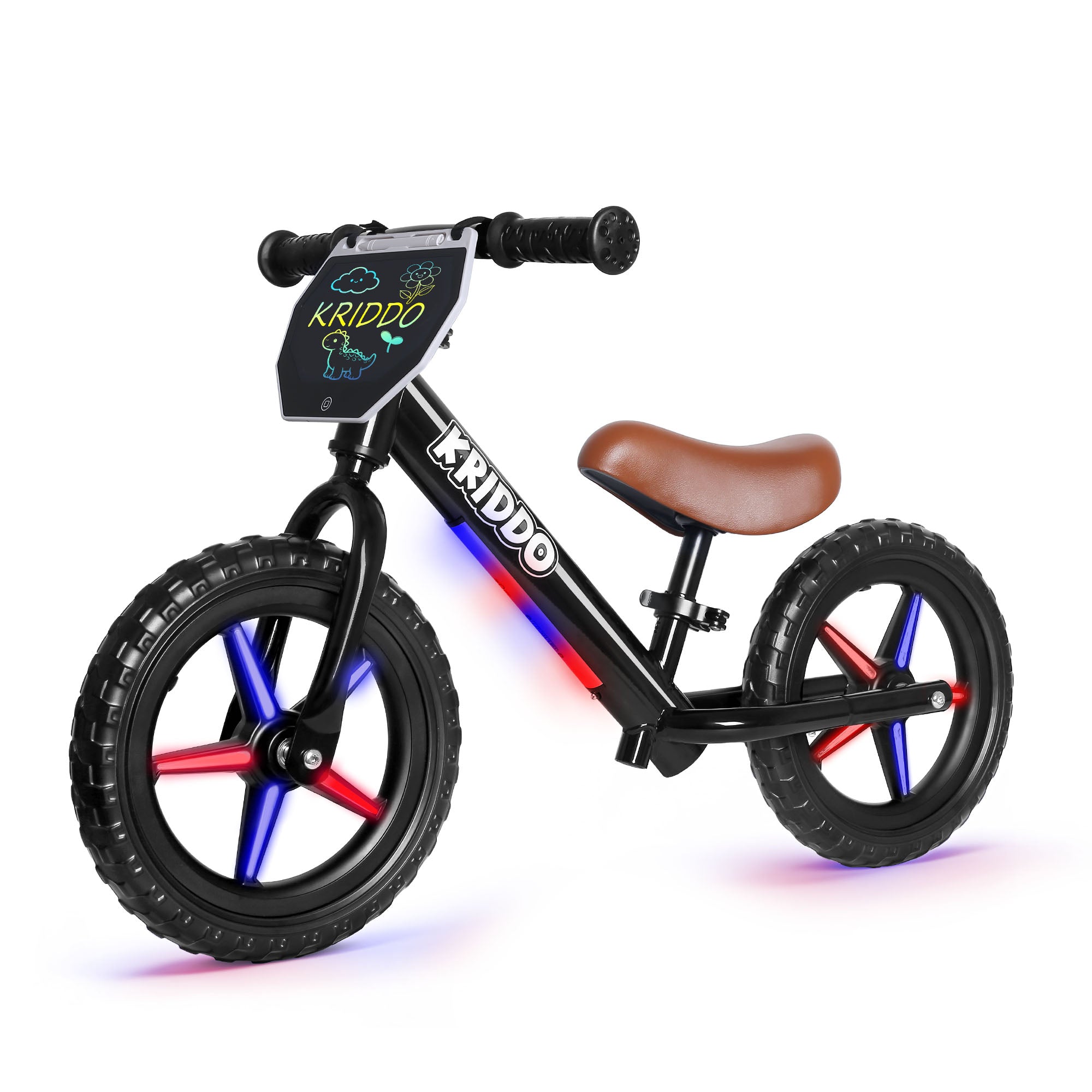 KRIDDO LED Kids Balance Bike with Light up Wheels and Electronic Plate Black