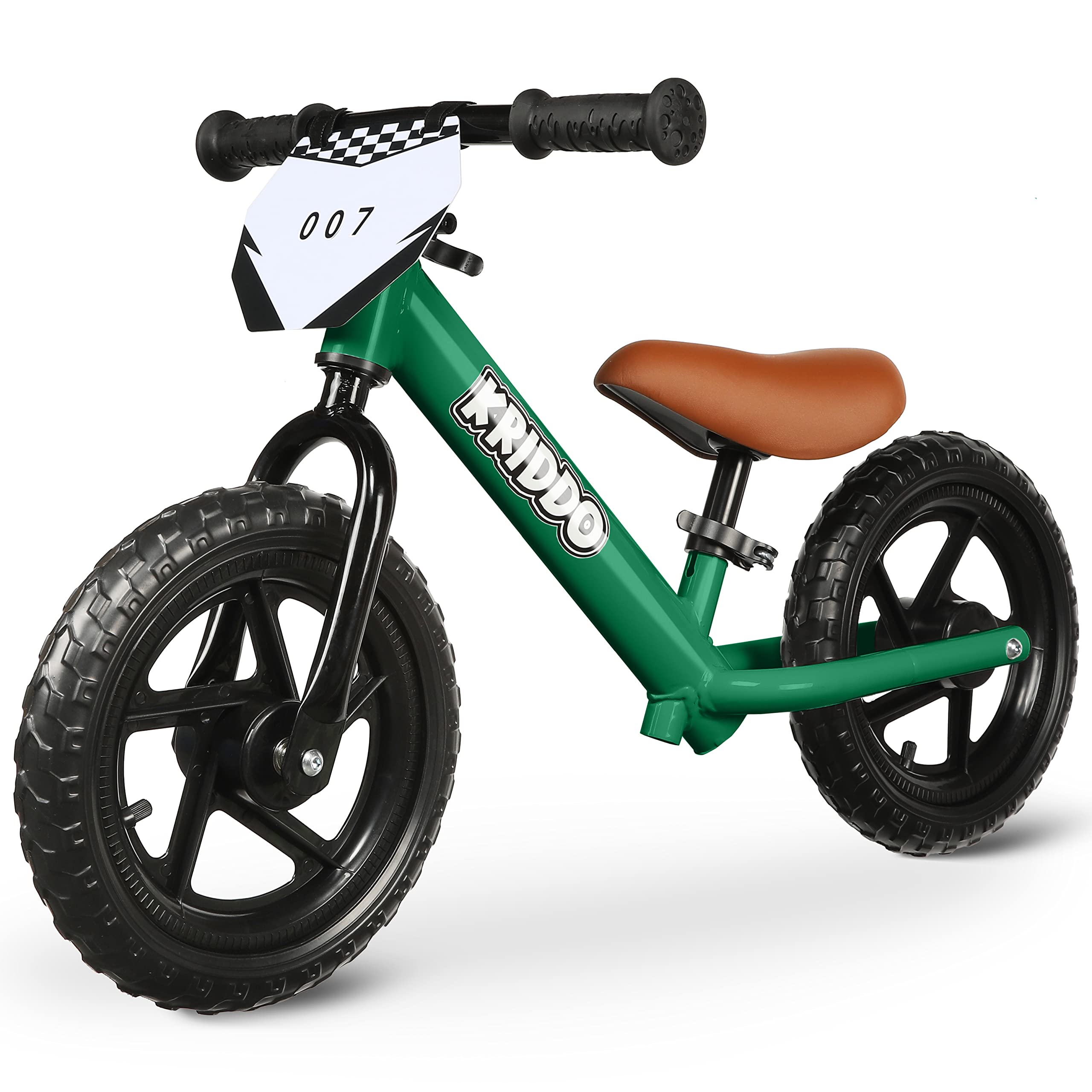 KRIDDO Toddler Balance Bike 2 Year Old, Age 18 Months to 5 Years Old, 12 Inch Push Bicycle with Customize Plate (3 Sets of Stickers Included), Steady Balancing, Gift Bike for 2-3 Boys Girls, Green