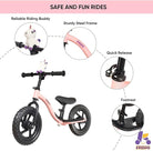 KRIDDO Pink Toddler Balance Bike with Stuffed Animal for 18 Months to 4 Years