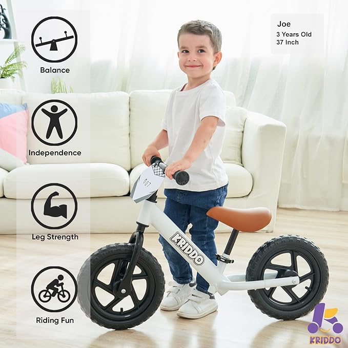 KRIDDO Toddler Balance Bike with Customize Plate for 18 Months to 3 Years Old White