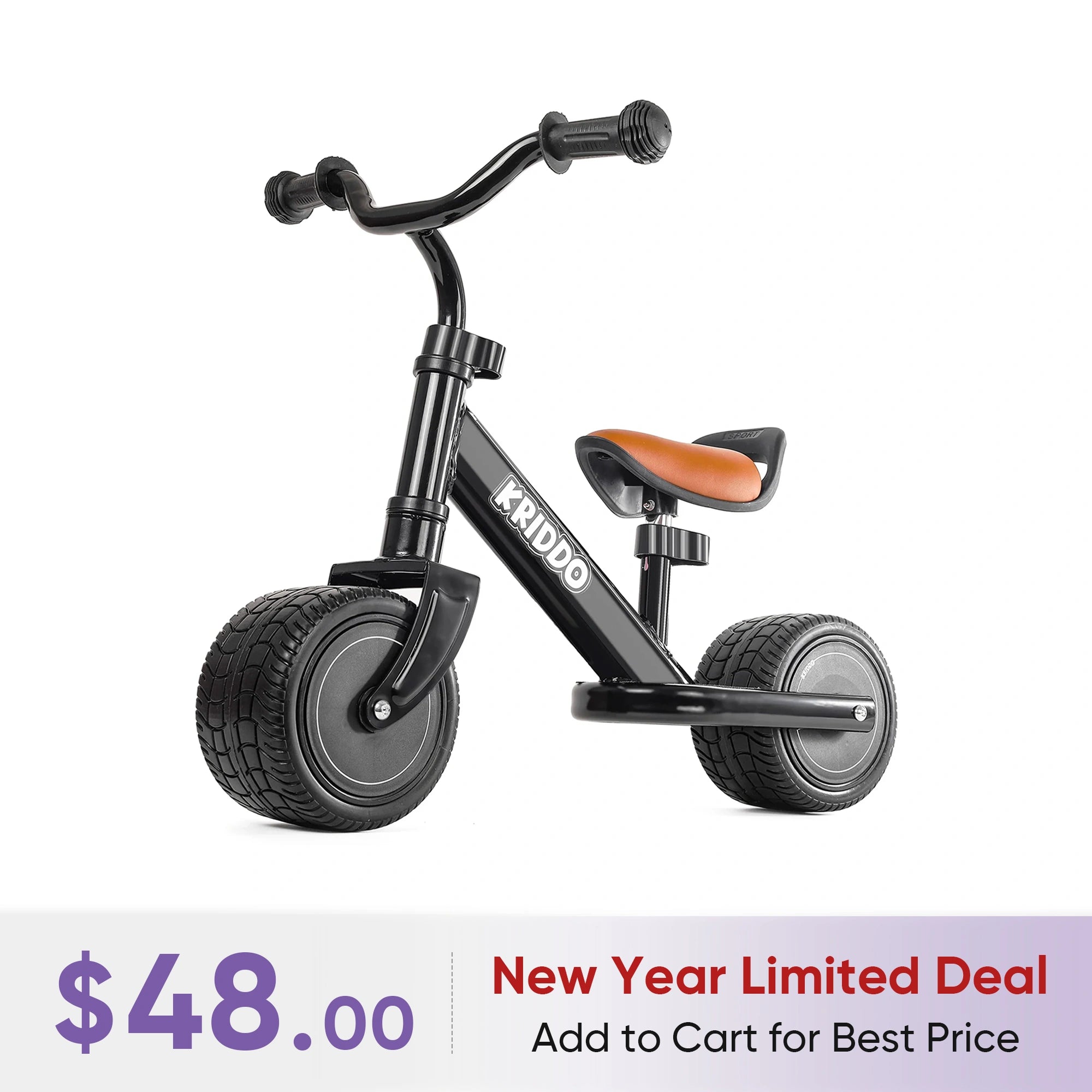 KRIDDO Mini Baby Balance Bike with Adjustable Seat for 1 to 3 Years Old Black