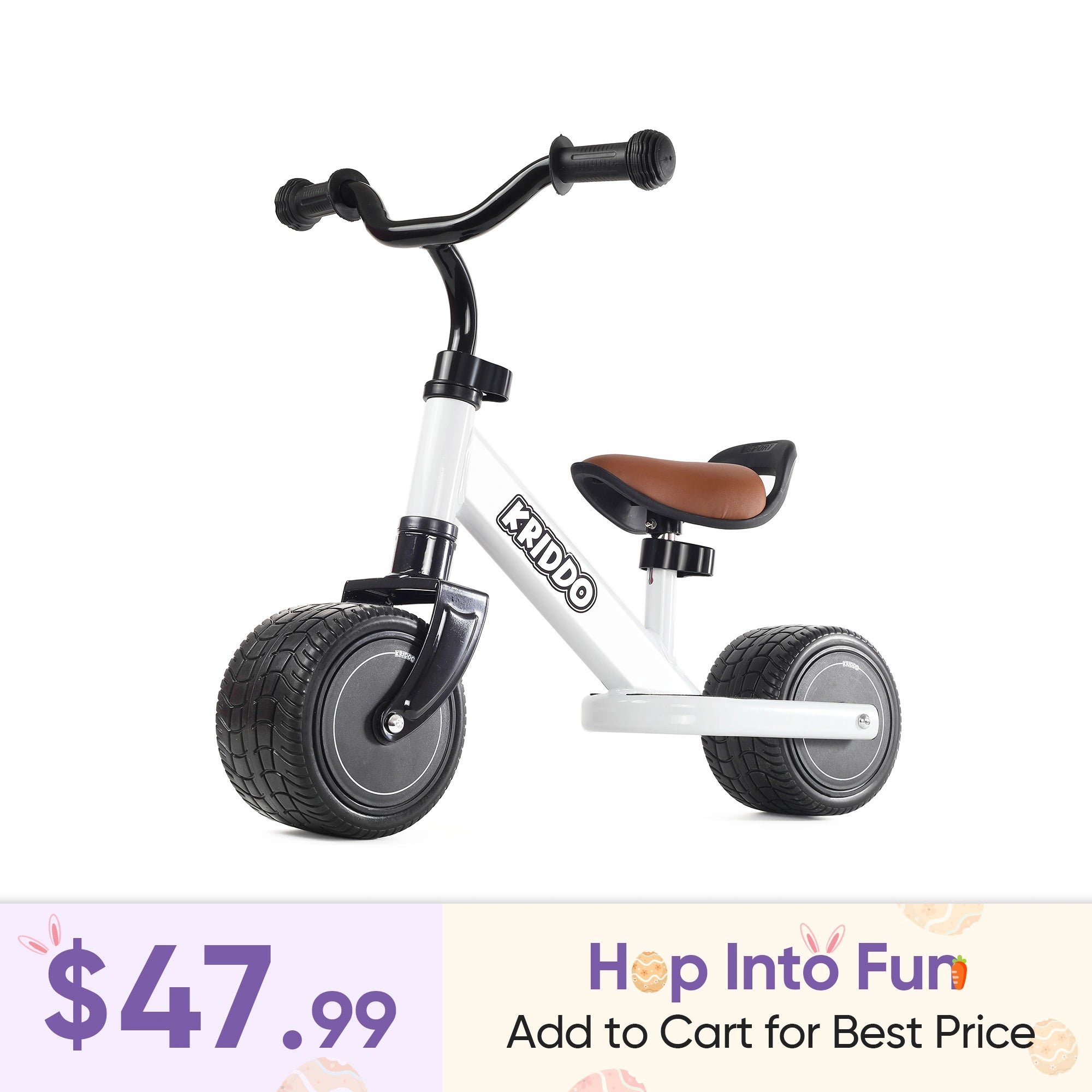 KRIDDO Mini Baby Balance Bike with Adjustable Seat for 1 to 3 Years Old White