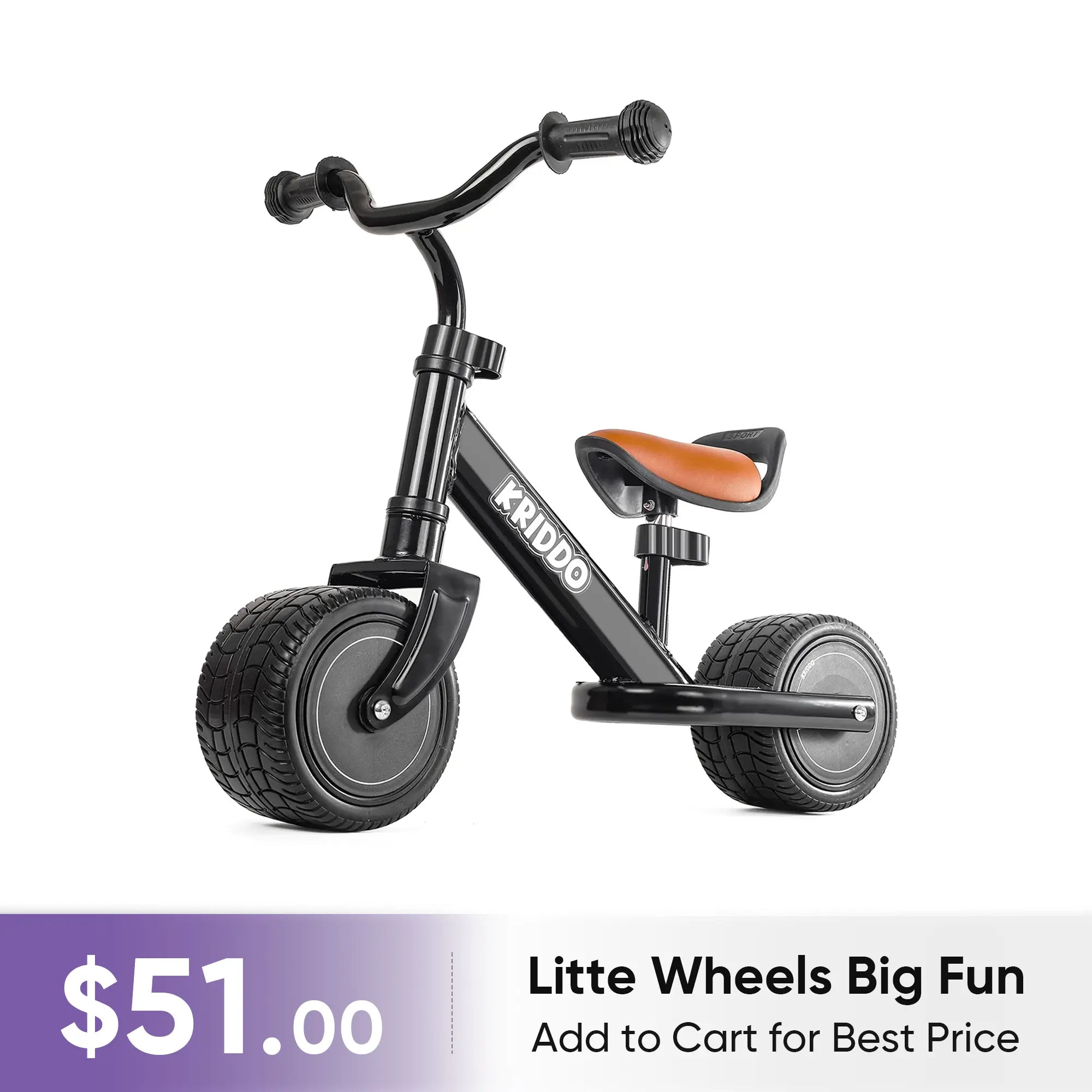 KRIDDO Mini Baby Balance Bike with Adjustable Seat for 1 to 3 Years Old Black