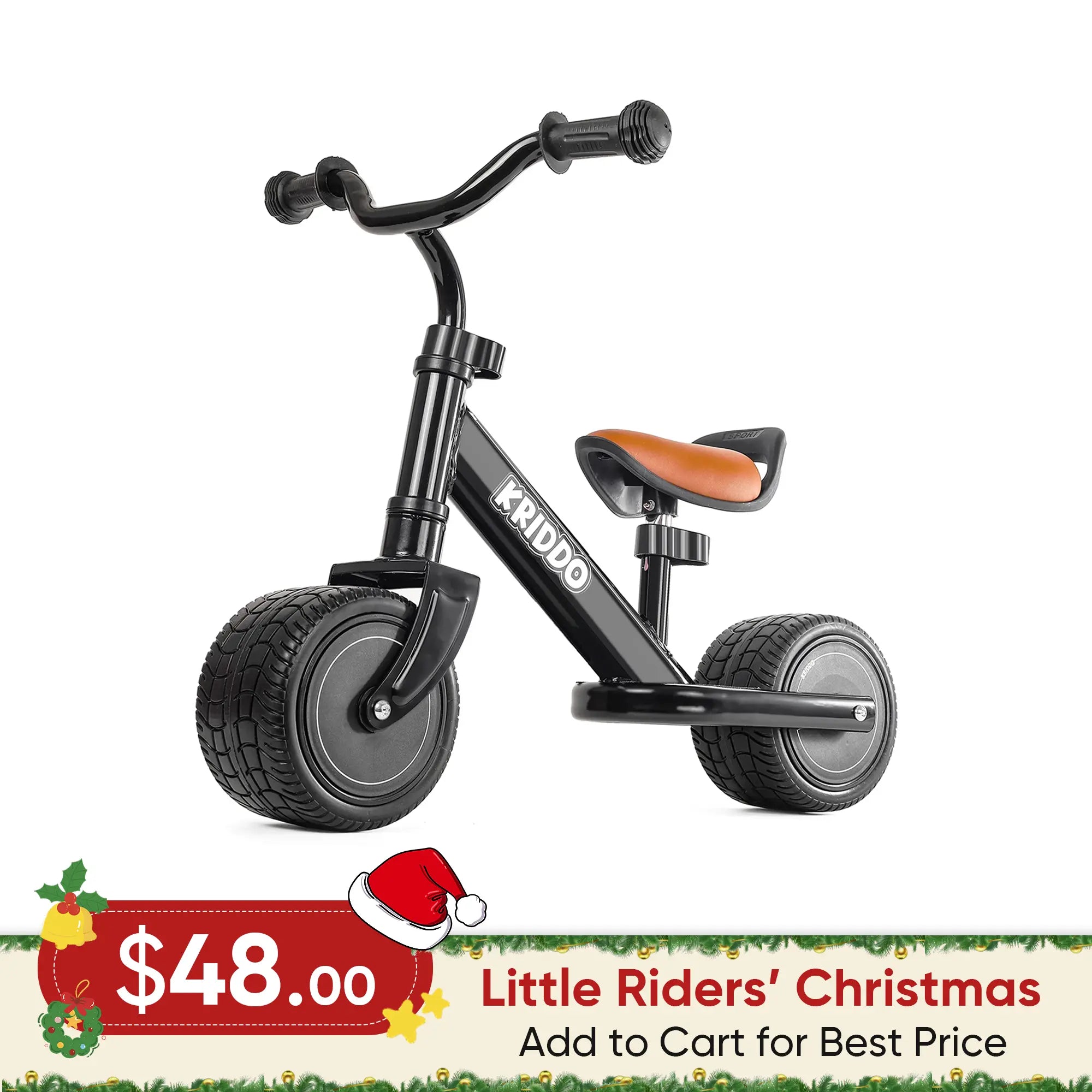 KRIDDO Mini Baby Balance Bike with Adjustable Seat for 1 to 3 Years Old Black