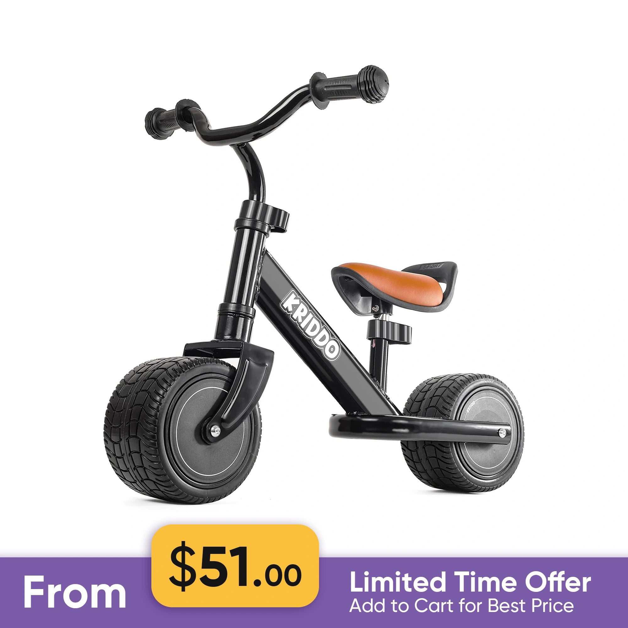KRIDDO Mini Baby Balance Bike with Adjustable Seat for 1 to 3 Years Old Black