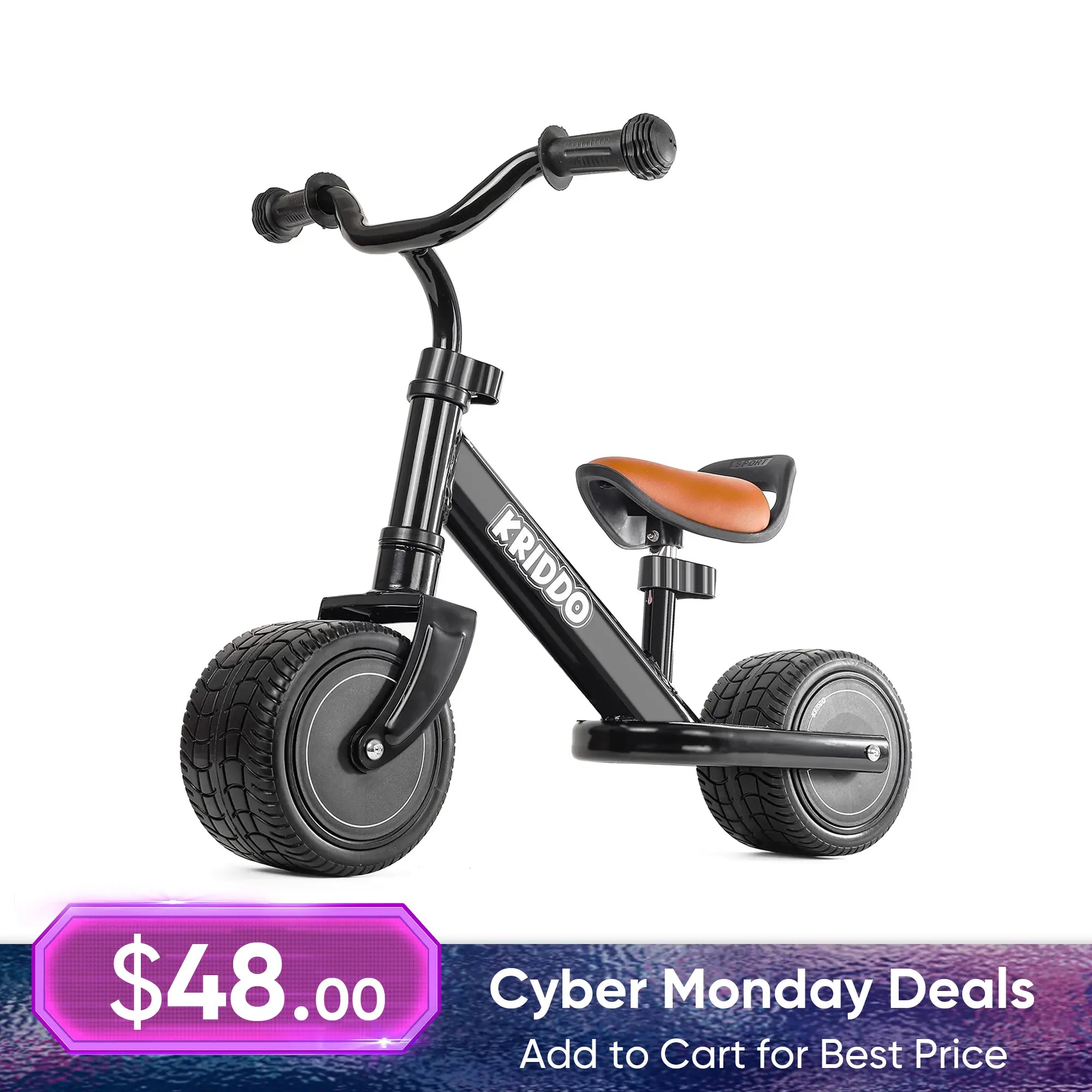 KRIDDO Mini Baby Balance Bike with Adjustable Seat for 1 to 3 Years Old Black