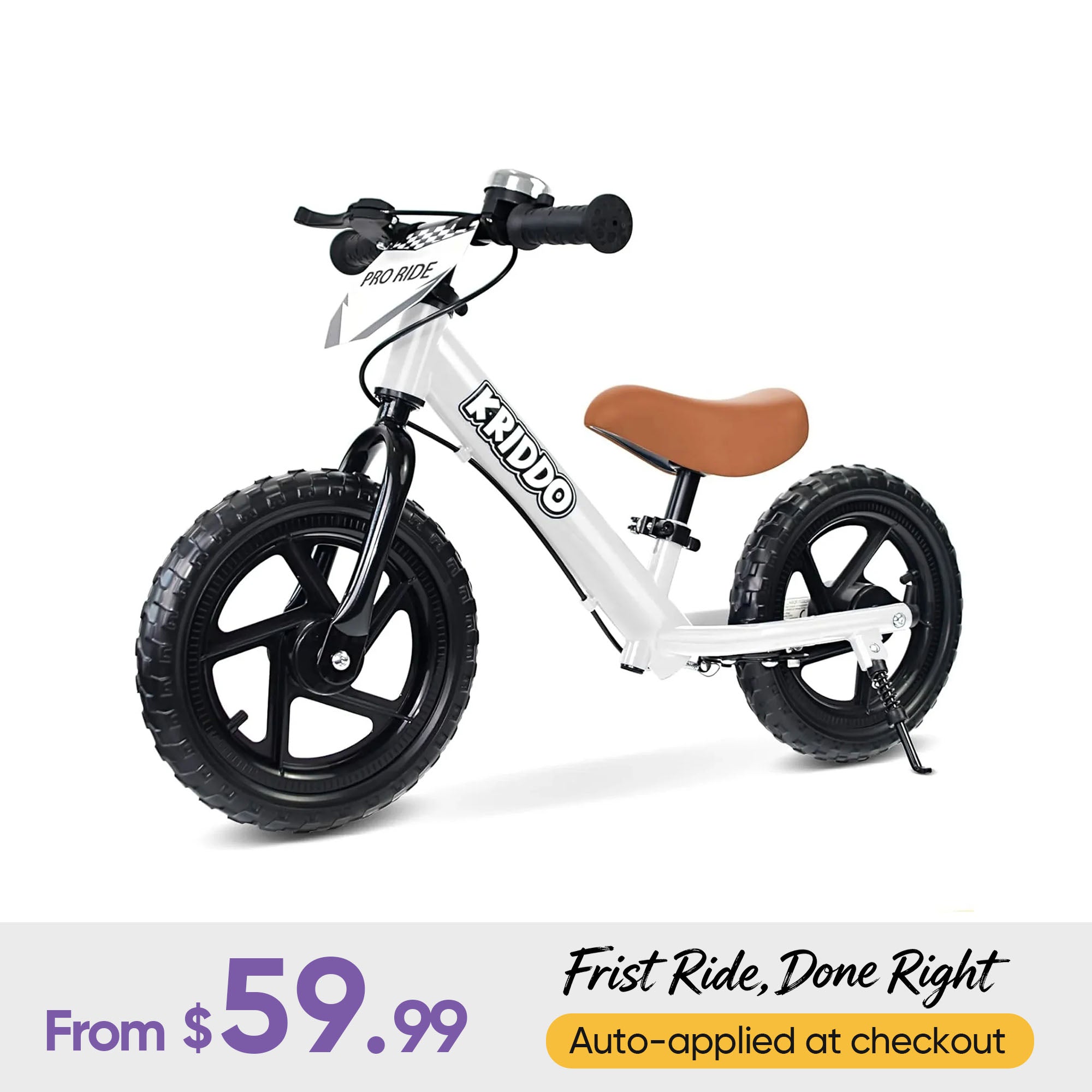 KRIDDO Toddler Balance Bike with Brake and Flag for 2 to 5 Years Old White
