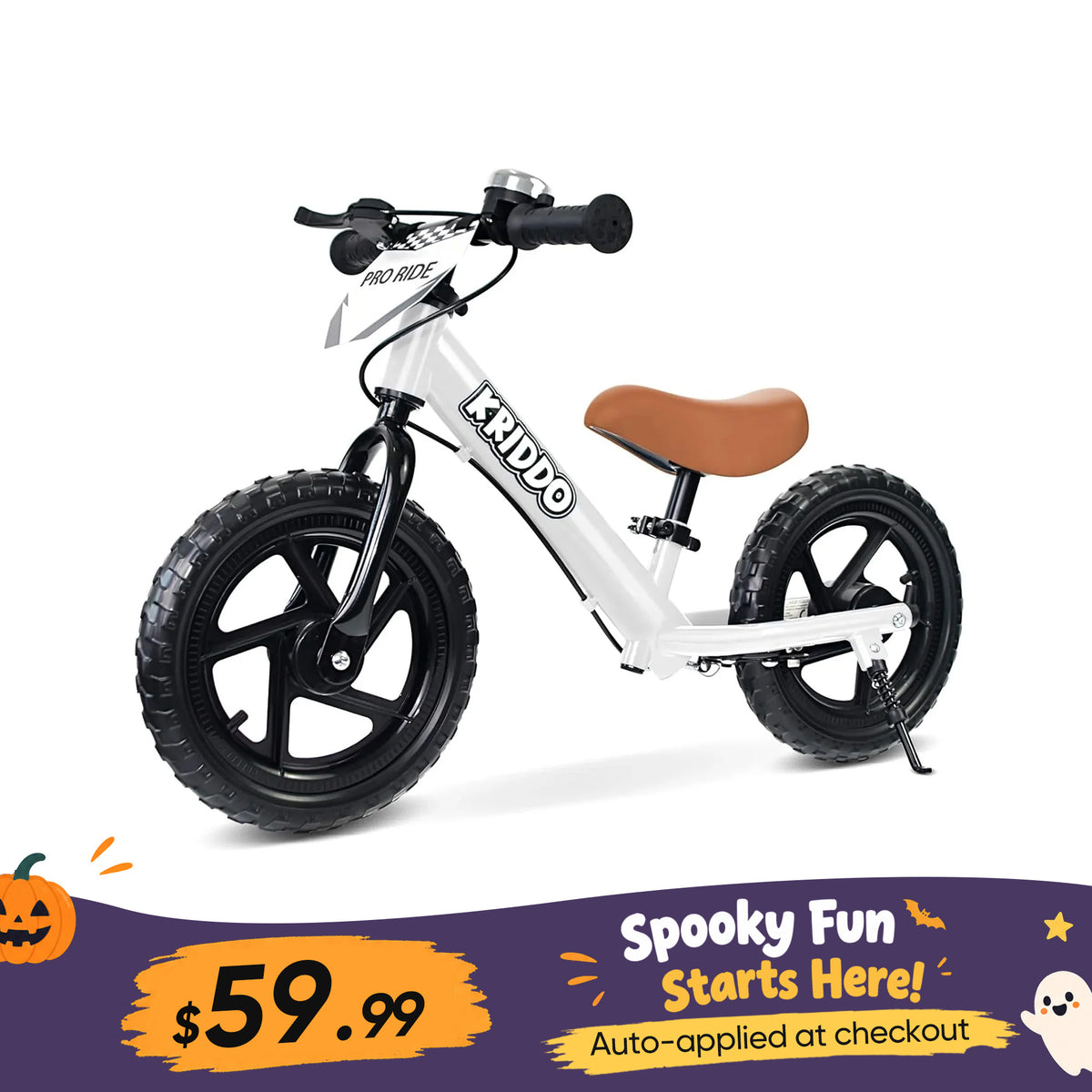 KRIDDO Toddler Balance Bike with Brake and Flag for 2 to 5 Years Old White