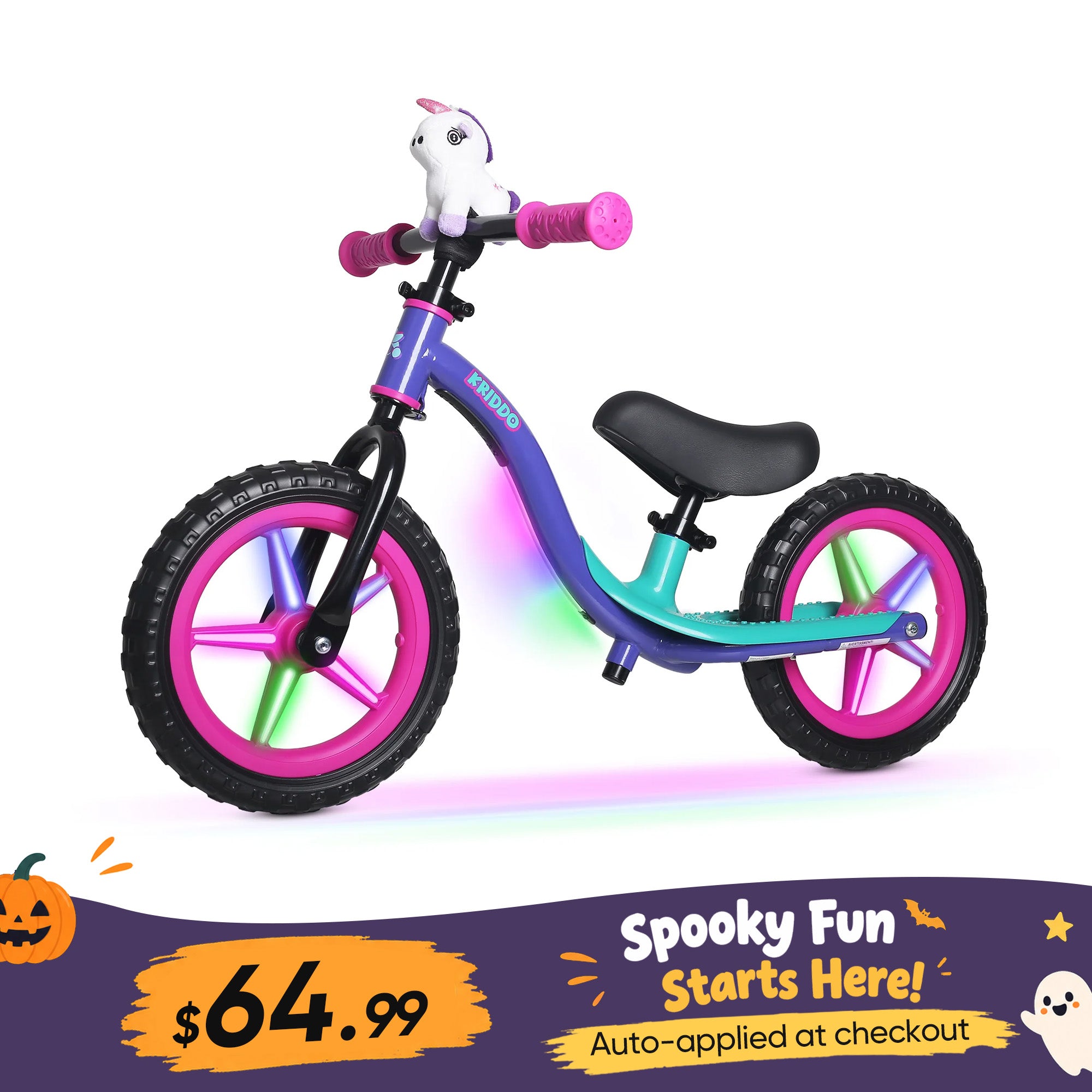 KRIDDO Glowing Balance Bike with Flashing Wheels for 2 to 5 Years Old