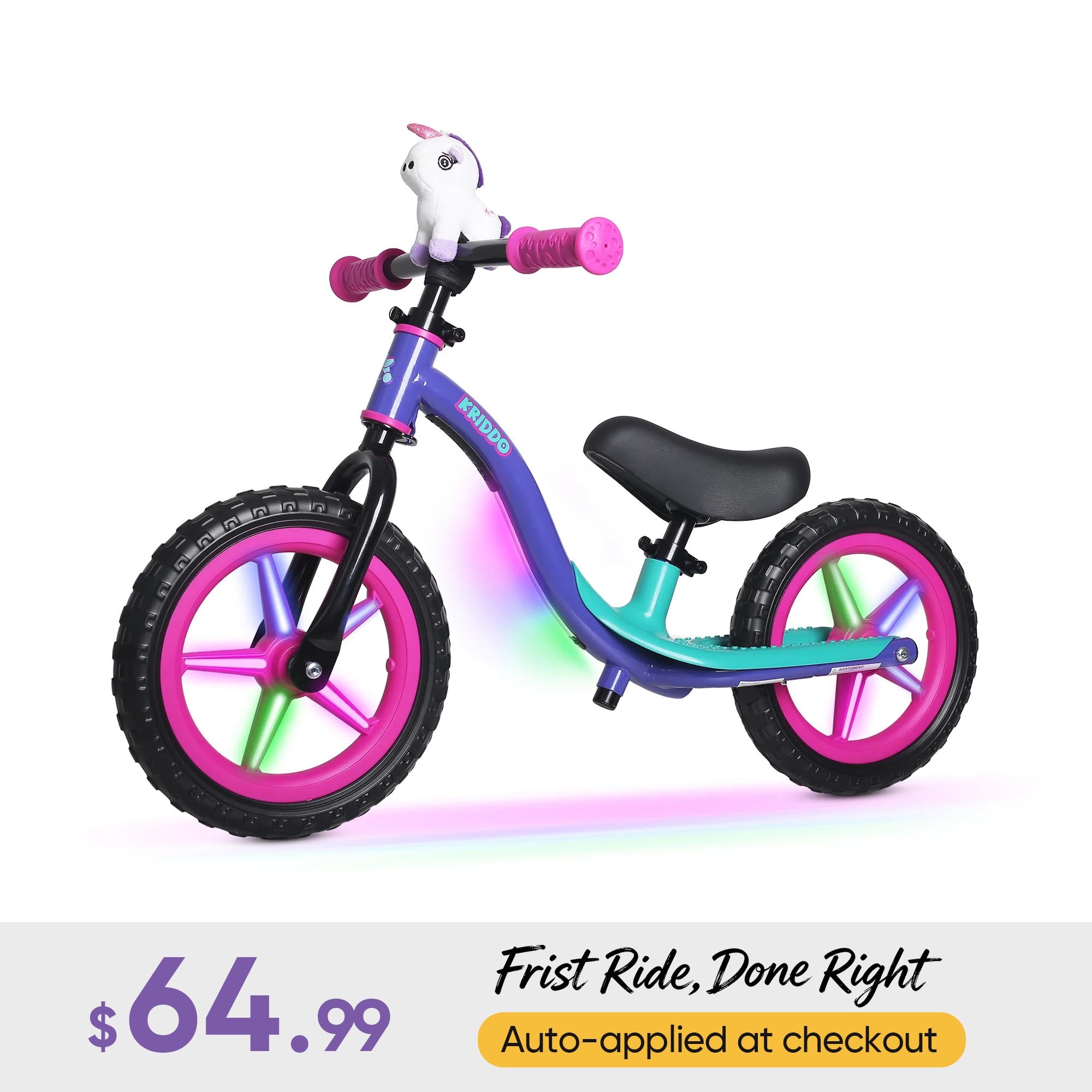 KRIDDO Glowing Balance Bike with Flashing Wheels for 2 to 5 Years Old
Purple