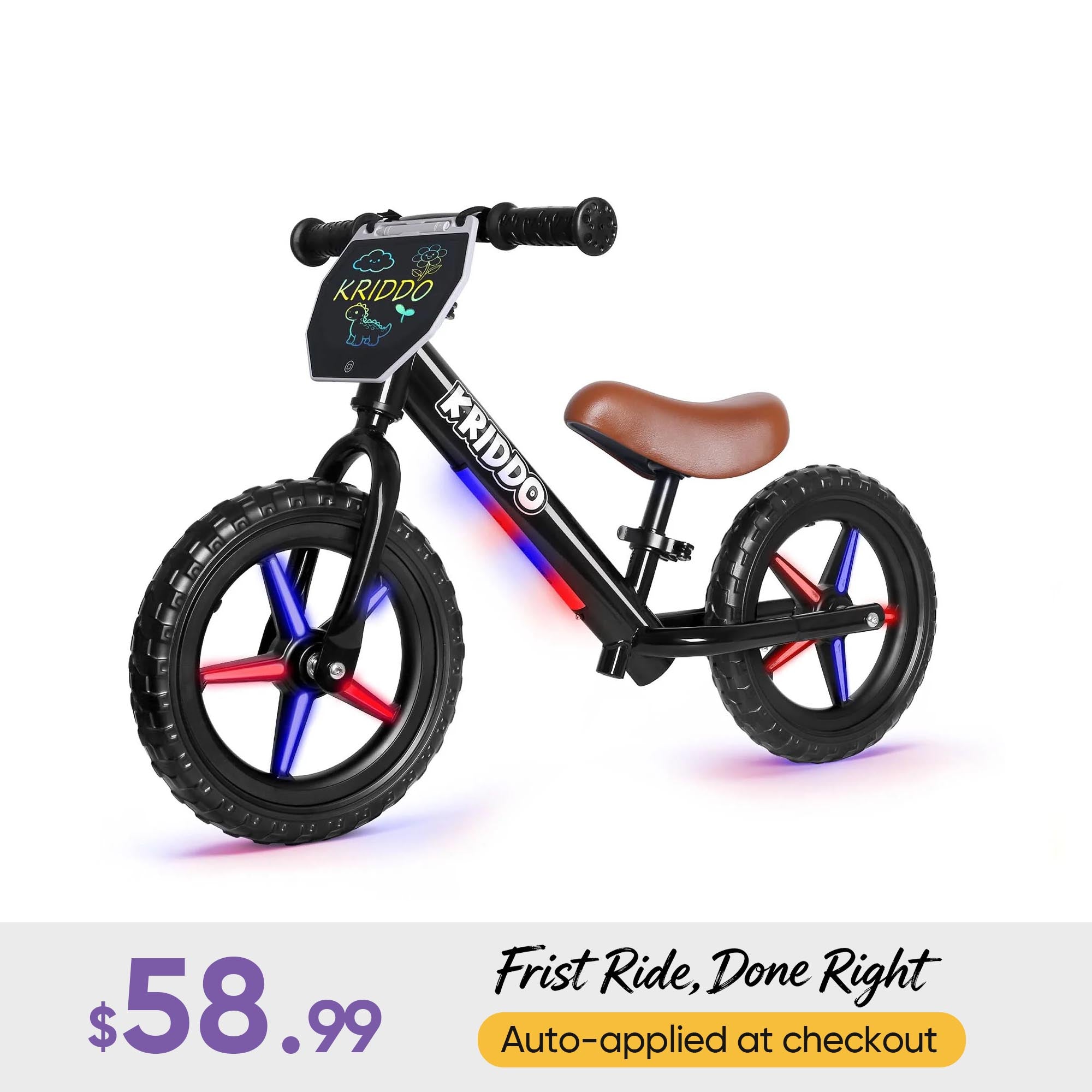 KRIDDO LED Kids Balance Bike with Light up Wheels and Electronic Plate