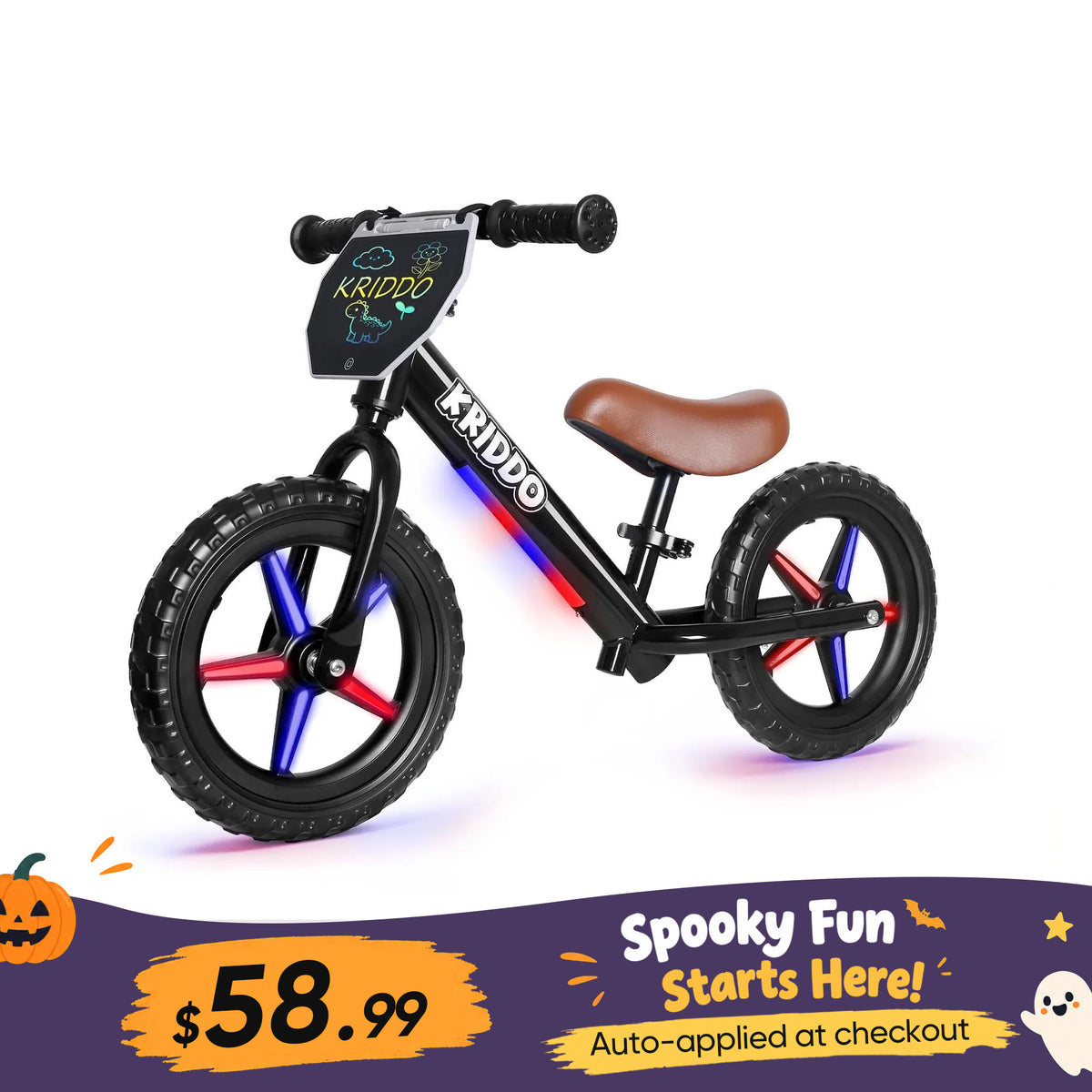 KRIDDO LED Kids Balance Bike with Light up Wheels and Electronic Plate