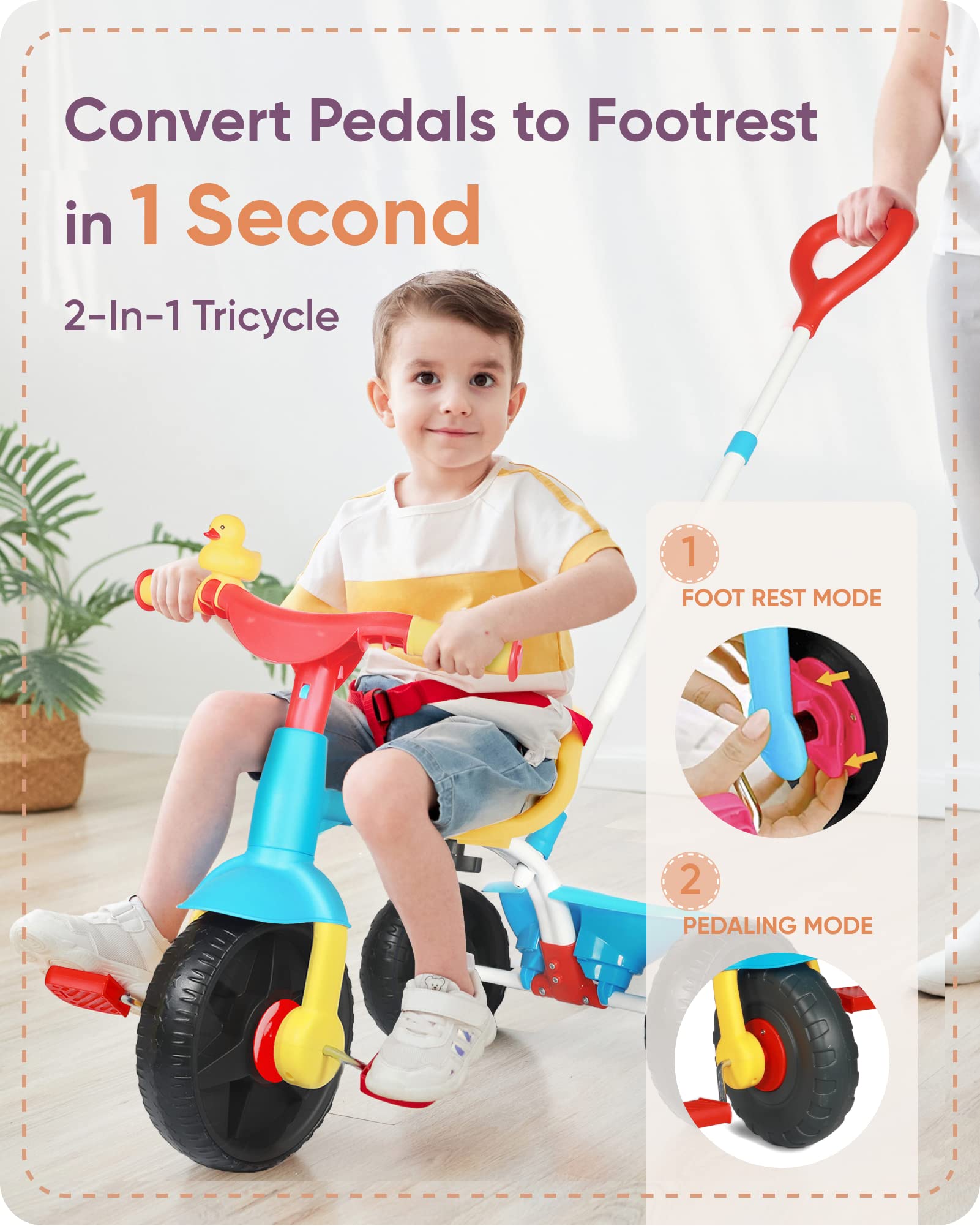KRIDDO 2 in 1 Classic Kids Tricycle for 18 Months to 3 Years