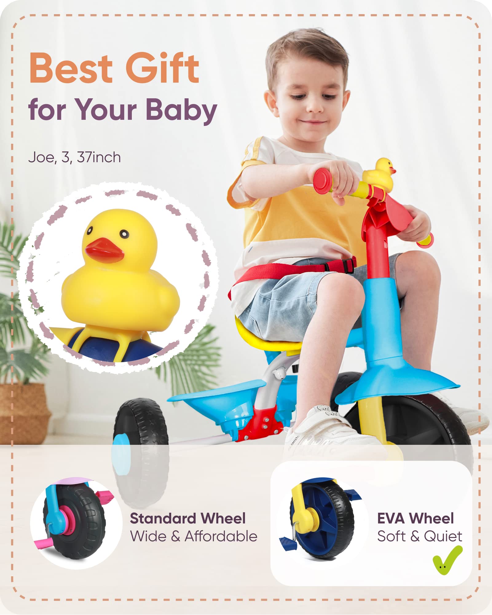 KRIDDO 2 in 1 Tricycle for Kids from 18 Months to 3 Years Classic Design