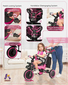 Kriddo 8-in-1 Kids Tricycle with bell and Adjustable Seat for 18 Months to 5 Years Old Pink