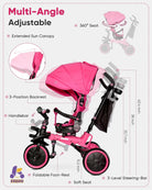 Kriddo 8-in-1 Kids Tricycle with bell and Adjustable Seat for 18 Months to 5 Years Old Pink