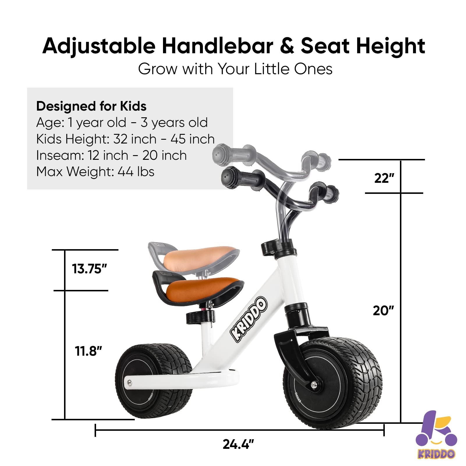 KRIDDO Baby Balance Bike 12 Year Old Mini Cruiser Bike for One Year Old First Birthday Gifts Baby Toys 12 Months to 25 Year O White