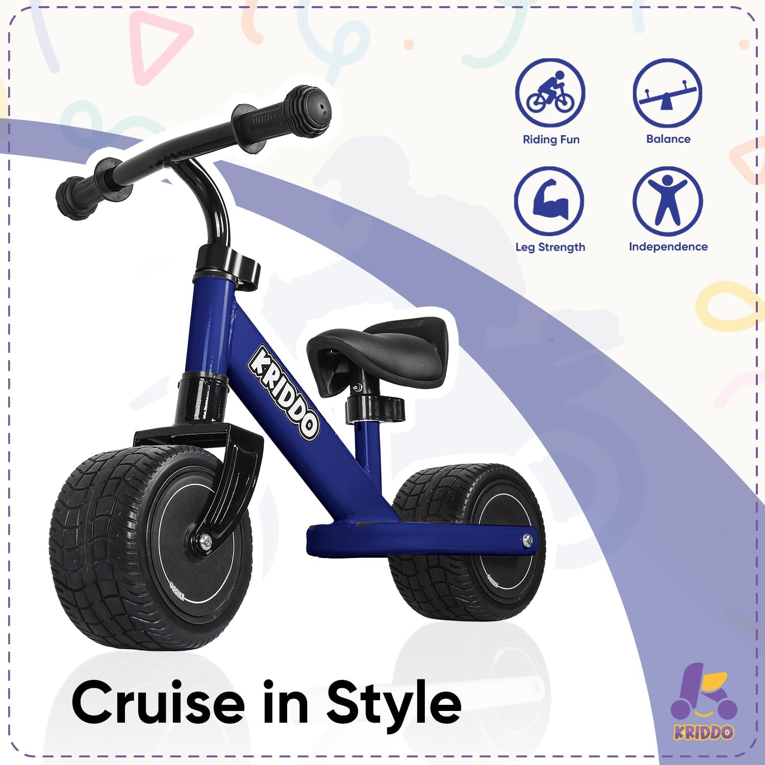 KRIDDO Baby Balance Bike with Adjustable Seat for 1 to 3 Years Old Blue