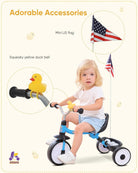 KRIDDO Blue Foldable Kids Tricycle with Storage Basket for Ages 18 Months to 3 Years