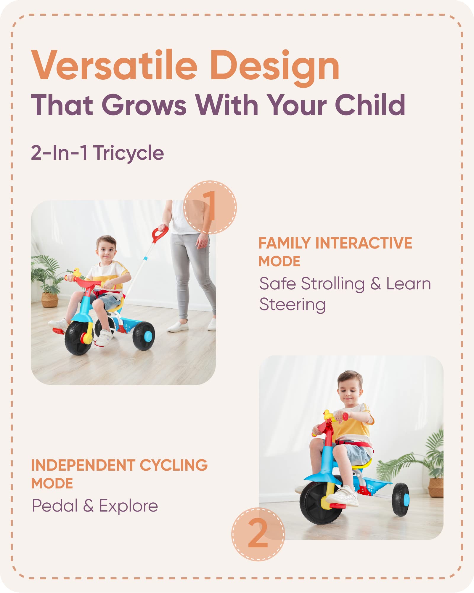 KRIDDO Classic 2 in 1 Tricycle for Toddlers Aged 18 Months to 3 Years