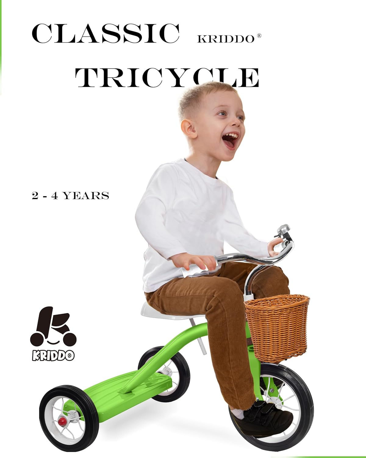 Kriddo Kids Classic Tricycle with Removable bucket for 2 to 4 Years Old Green