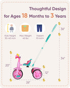 KRIDDO Pink 2 in 1 Kids Tricycle for 18 to 36 Months