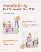 KRIDDO Pink 2 in 1 Kids Tricycle for Toddlers Aged 18 to 36 Months