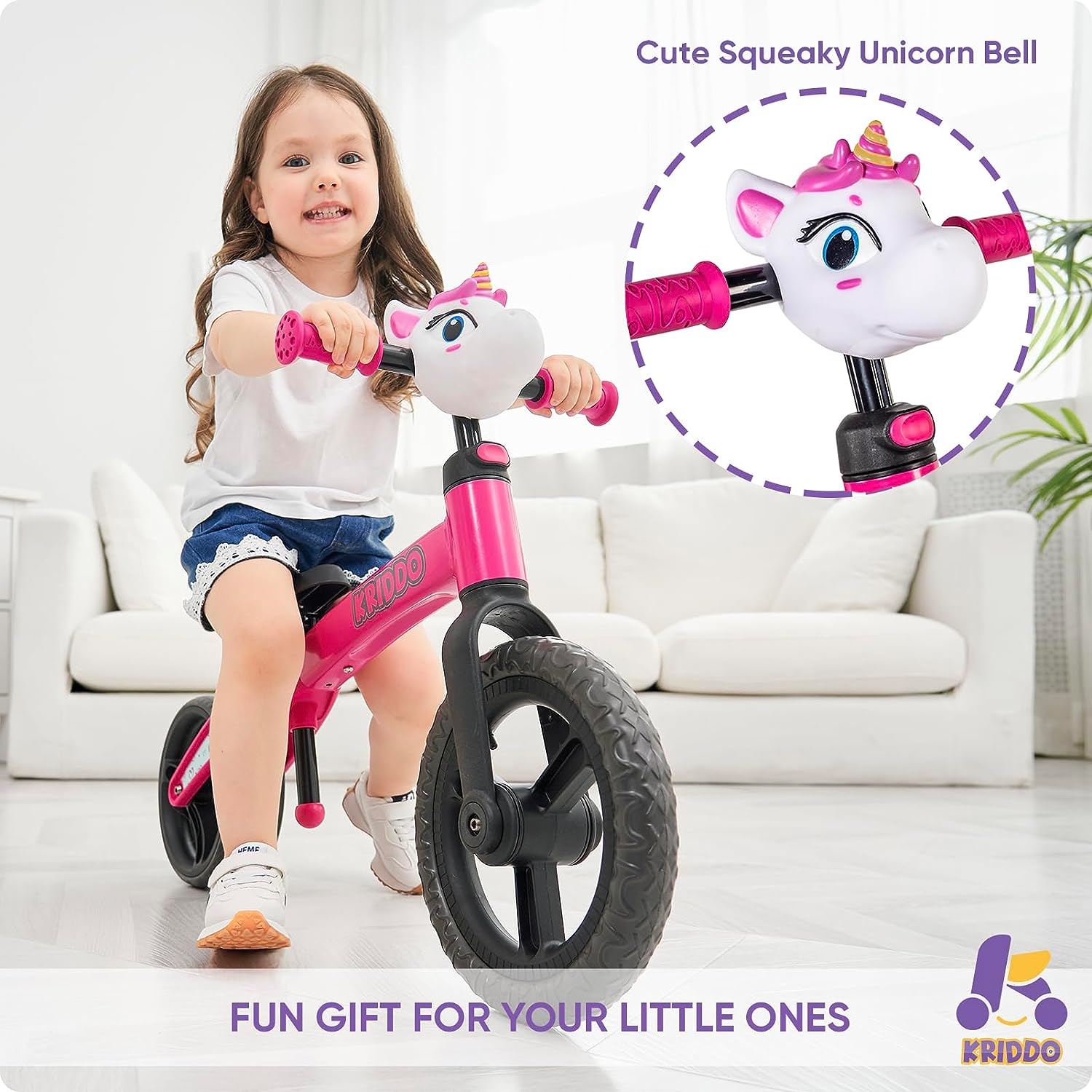 KRIDDO Toddler Balance Bike for 18 Months to 5 Years Old Pink Dual