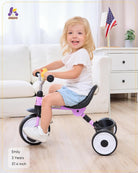 KRIDDO Purple Foldable Tricycle with Storage Basket for Toddlers 18 Months to 3 Years