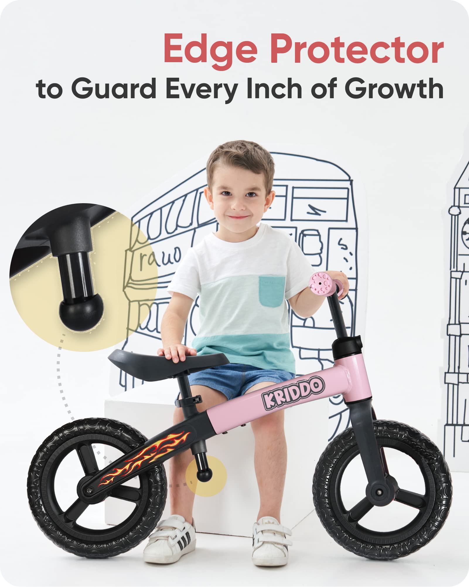 KRIDDO Interactive Toddler Balance Bike for 18 Months to 5 Years Old Pink