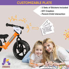 KRIDDO Toddler Balance Bike in Orange with Personalizable Plate (18 Months to 3 Years)