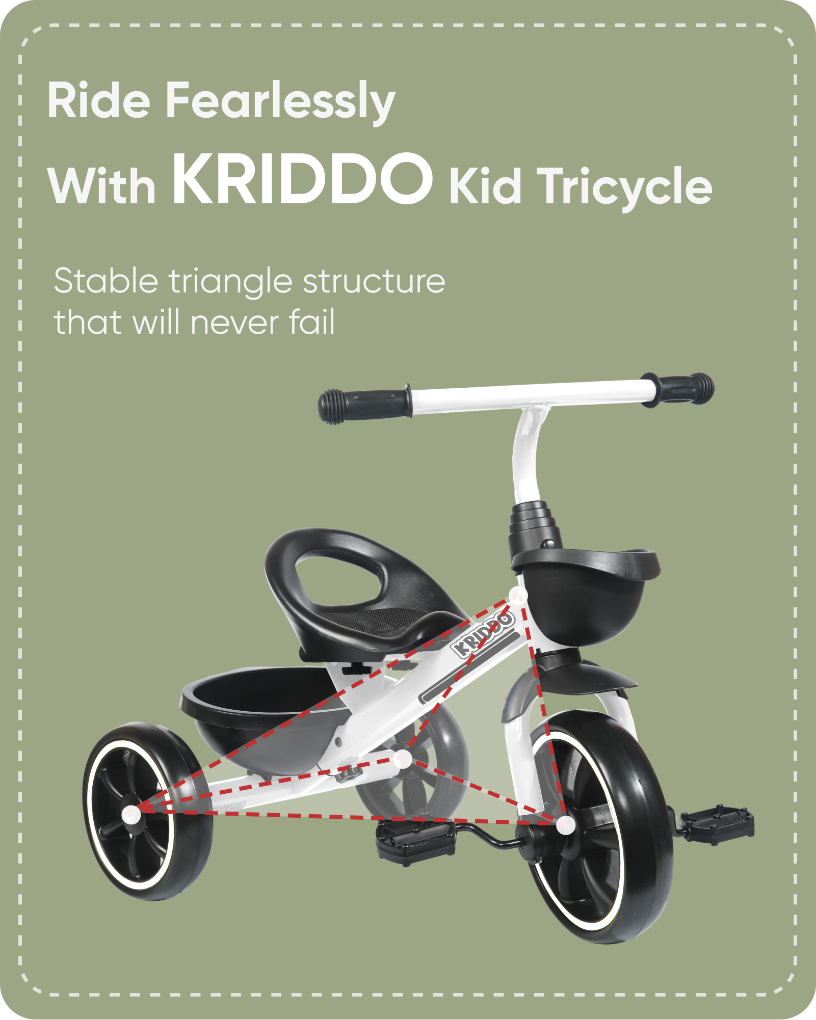 KRIDDO White Kids Tricycle for Ages 2 to 5