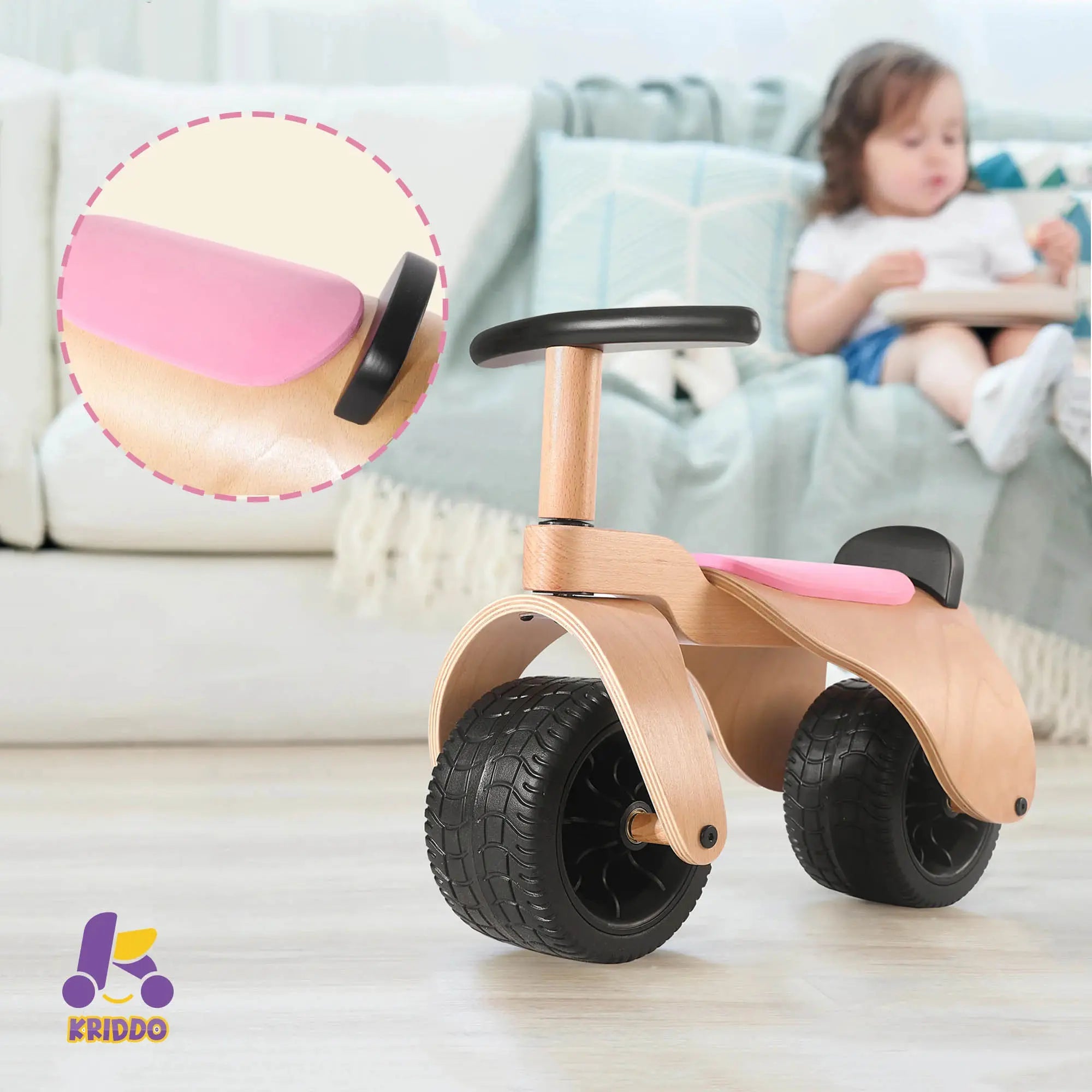 KRIDDO Baby Wooden Balance Bike for 1 To 3 Years Old Pink