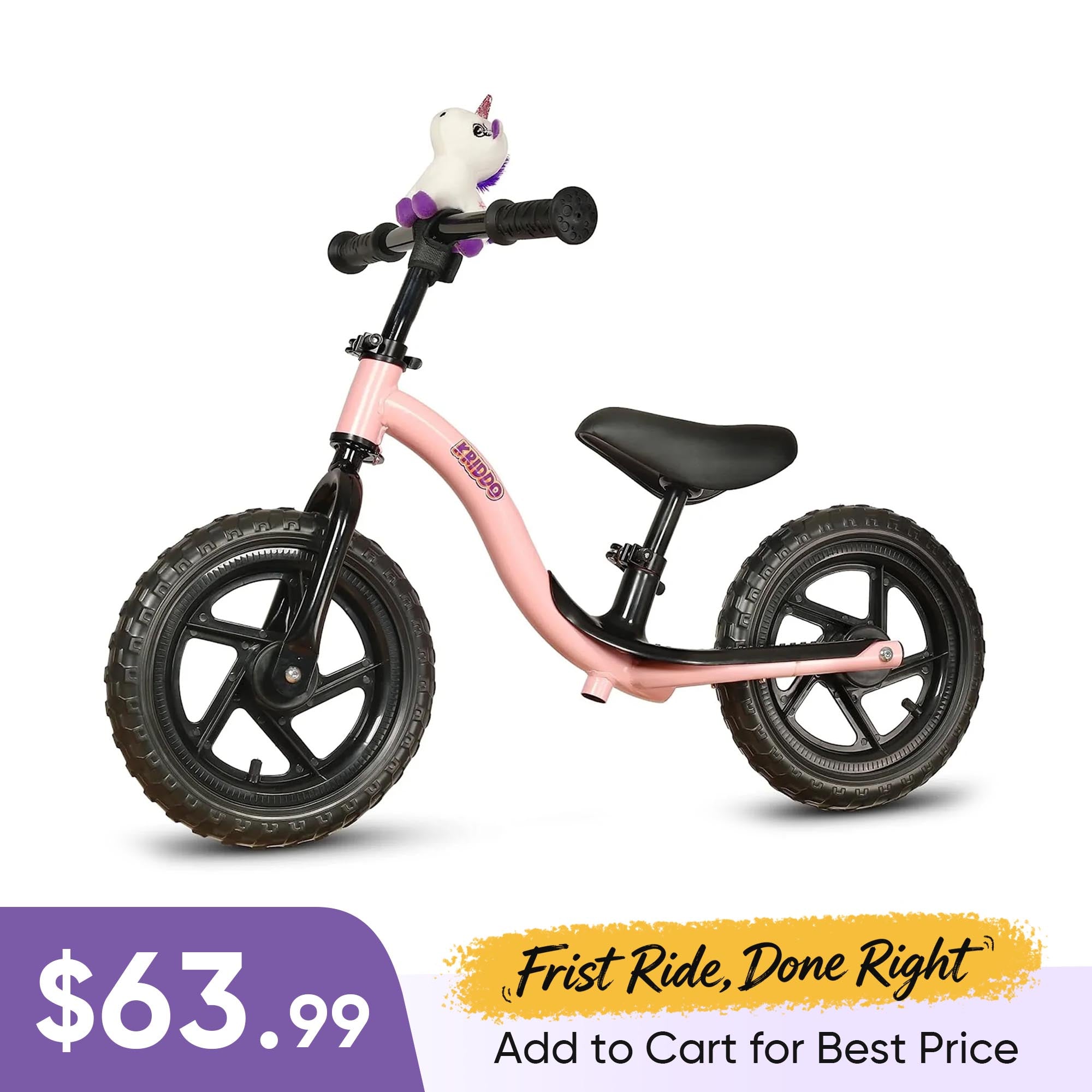 KRIDDO Pink Toy Balance Bike with Unicorn Toy for 2 to 5 Years Old