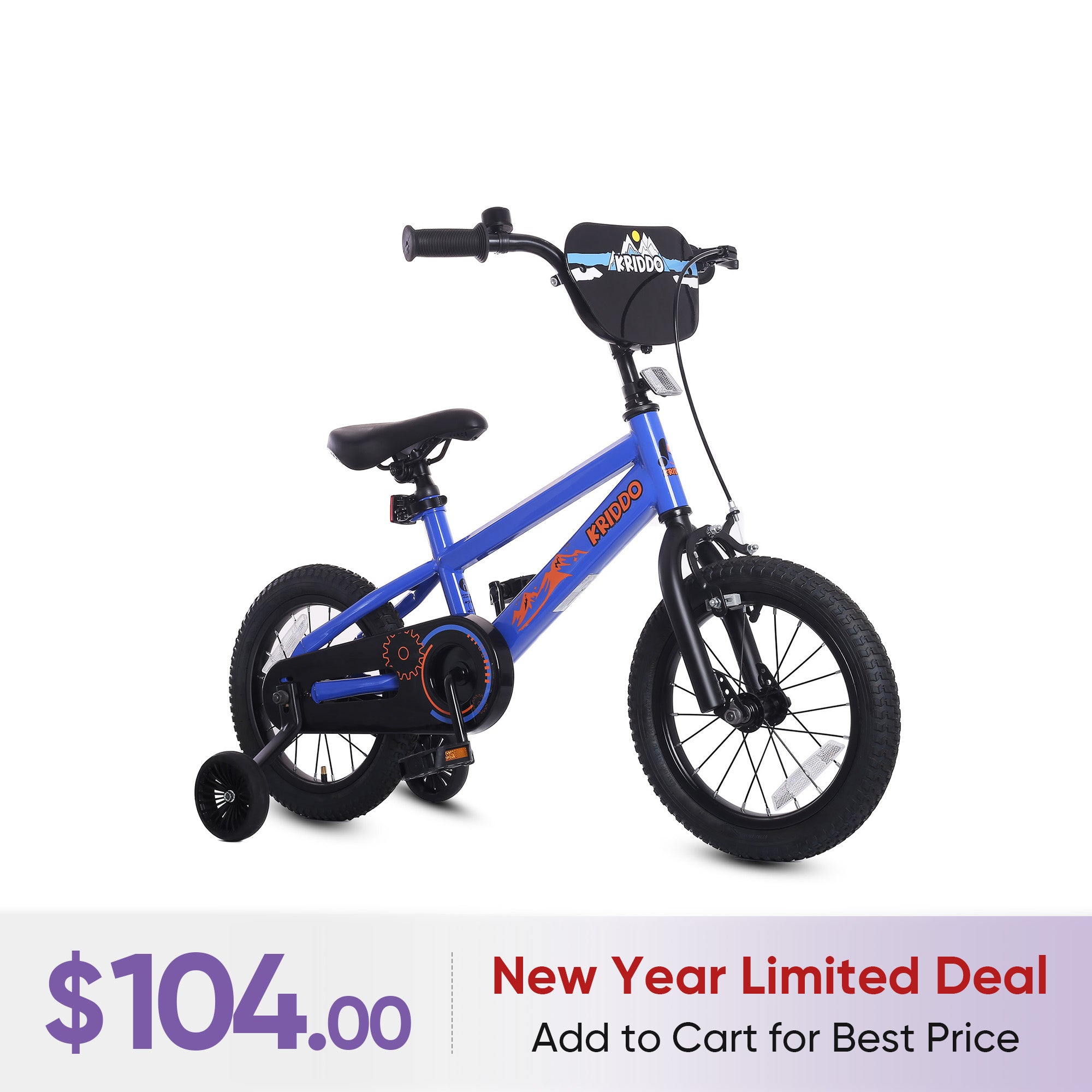 KRIDDO 14 Inch Bike with Training Wheels for 3 to 6 Years Old Blue