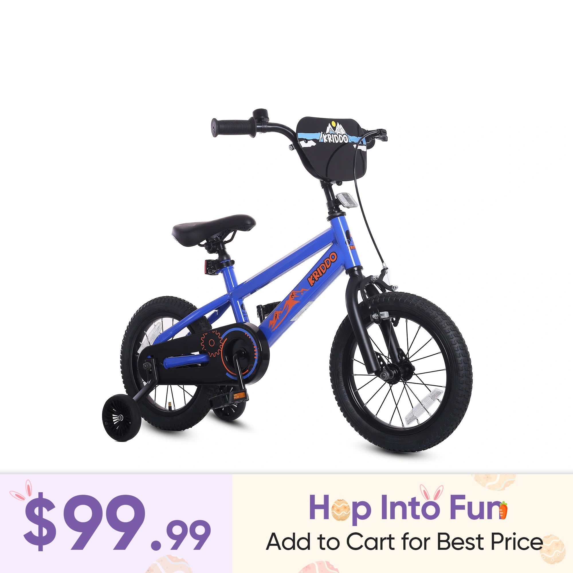 KRIDDO 14 Inch Bike with Training Wheels for 3 to 6 Years Old Blue