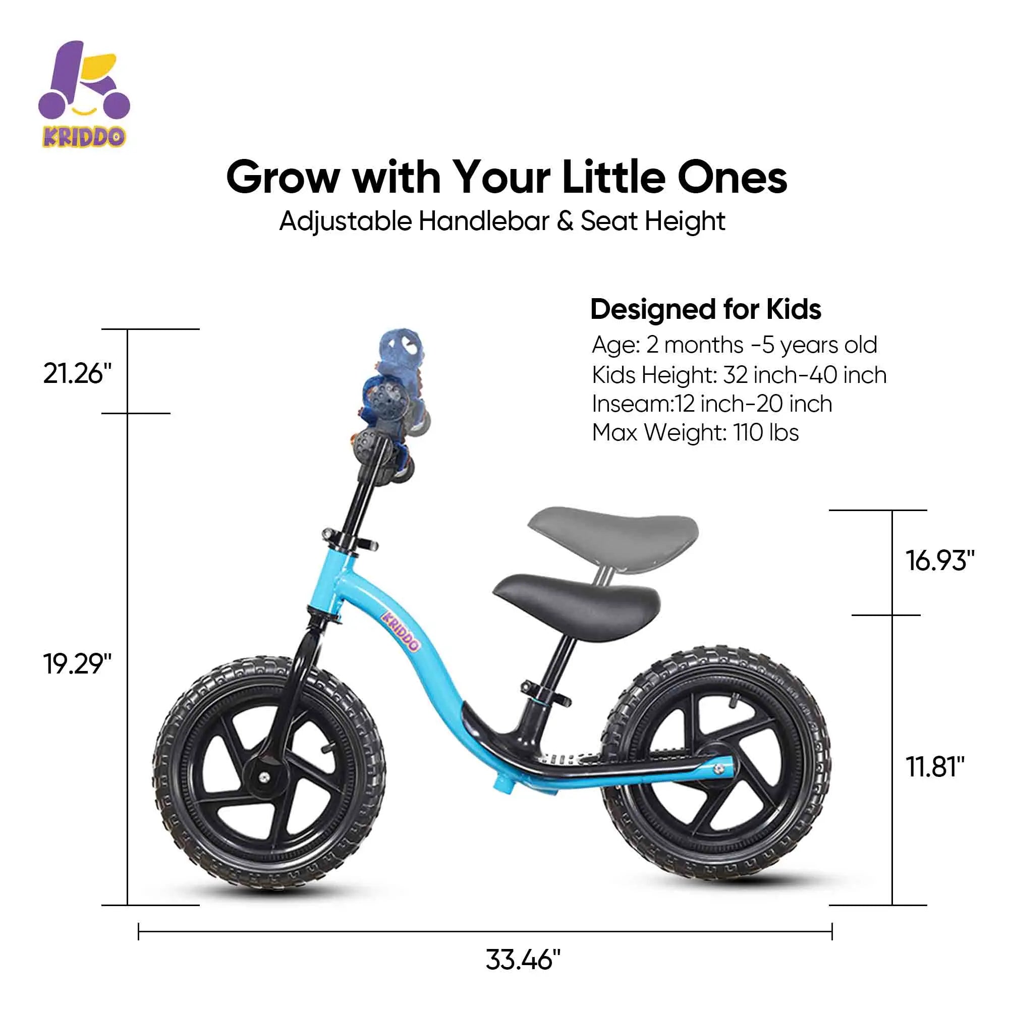 KRIDDO Toddler Balance Bike with Ride On Toys for 2 to 5 Years Old Blue