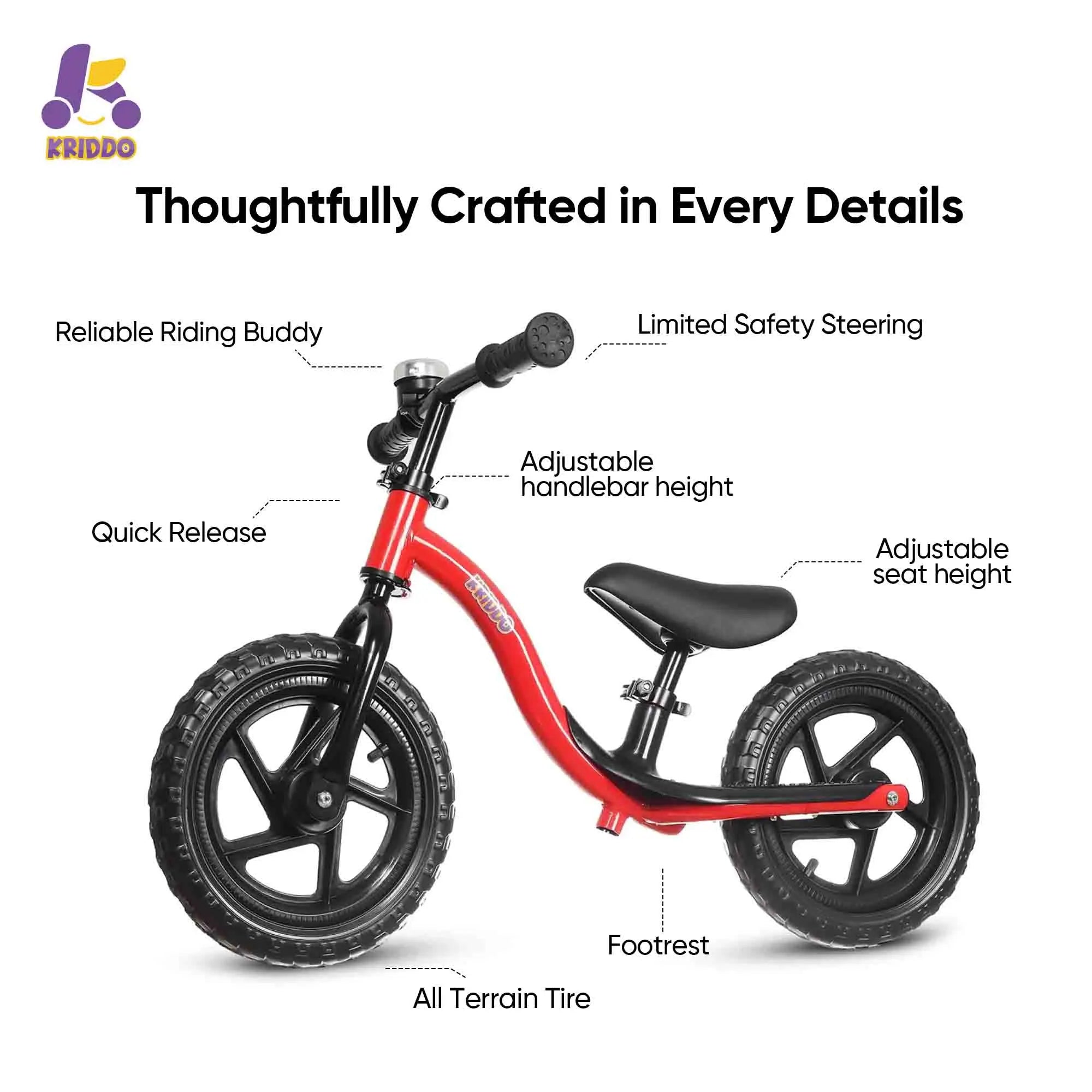 KRIDDO Toddler Balance Bike with Ride On Toys for 2 to 5 Years Old Red