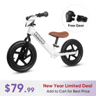 KRIDDO 12 Inch Toddler Balance Bike with Custom Name Plate for Ages 2–5 White, Includes Free Protective Gear Set