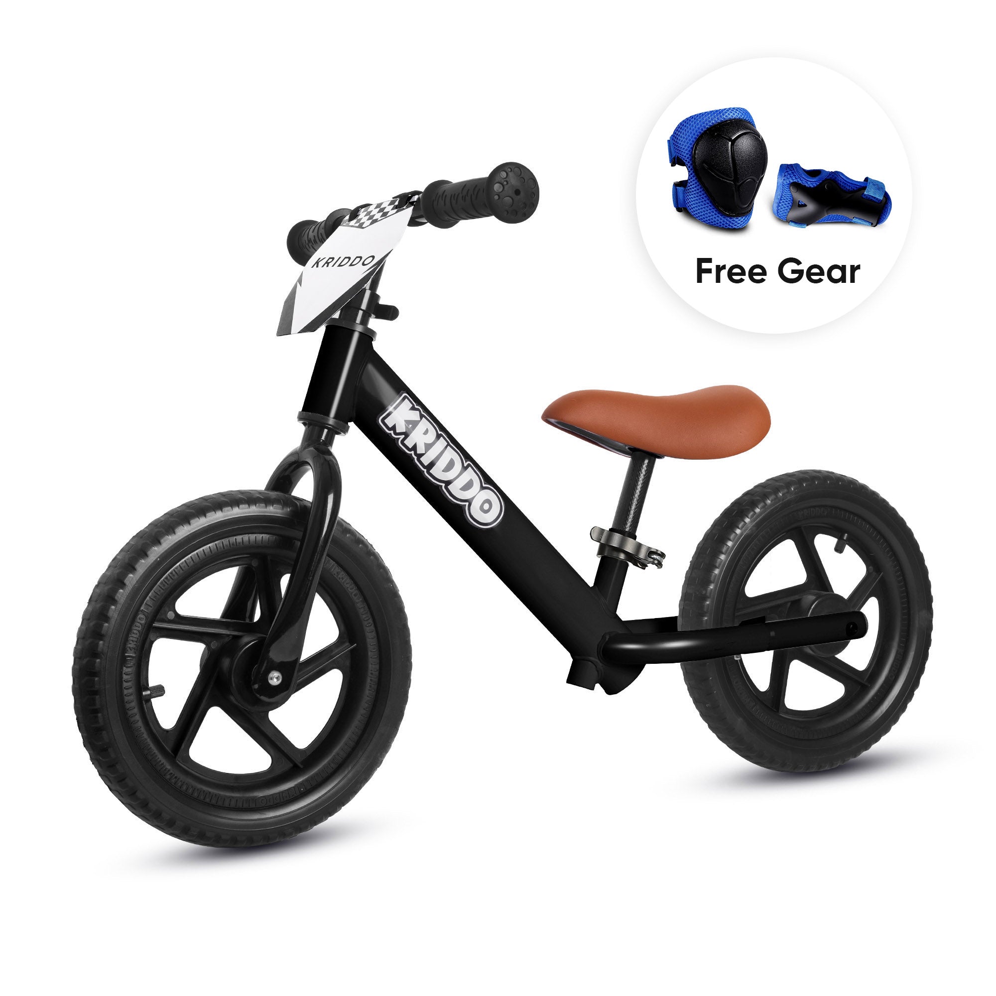 KRIDDO 12 Inch Toddler Balance Bike with Custom Name Plate for Ages 2–5 Black, Includes Free Protective Gear Set